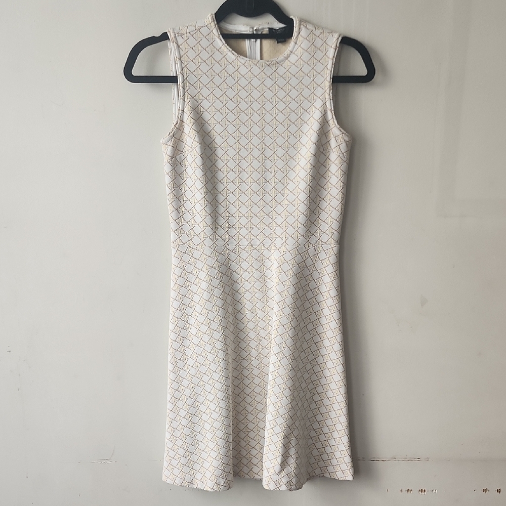 Ann Taylor Cream and Gold Geometric Mini Dress